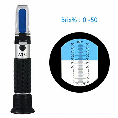 糖度計 Brix 0-50% 【送料無料】ATC(温度自動補正機能)内蔵 ハンディタイプ(お得簡易包装)果物や野菜の糖度を測る事ができる屈折糖度計日本語説明書付き 電池不要 電源不要