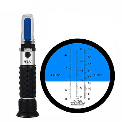 屈折計 RHW-22Be ワイン0-22％ ボーム0-25％ Vol 0-40％【送料無料】ATC(温度自動補正機能)内蔵 ハンディタイプ【訳あり：説明書なし】ワイン ビール 屈折計電池不要 電源不要 英語表記