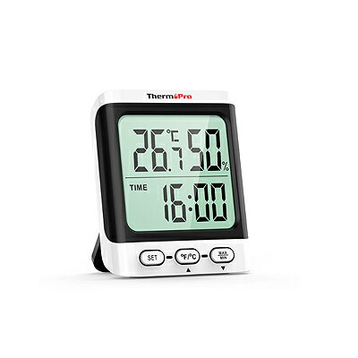 デジタル 湿度計 ThermoPro TP-152 TP152 ＜ホワイト＞ 時計機能付き 【定形外郵便のみ送料無料】マグネット付き　置…