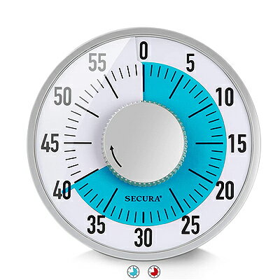 Secura タイマー 6インチ 60分 ブルー 丸【定形外郵便のみ送料無料】青 英語表記のみ 回転式アナログタイマー 電源不要磁気バック使用 教室、職場、旅行中、家庭幼稚園 保育園 学童保育にもオススメ