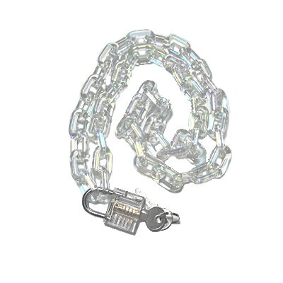 南京錠 アクリル チェーン ネックレス セット ゴンる プラスチッククリア オーロラ ＜ 約100cm 輪1個3.1cm×1.9cm ＞ サイズL アズキチェーン 南京錠 ネックレス セット【定形外郵便のみ送料無料】パッケージ無し・簡易包装のサムネイル