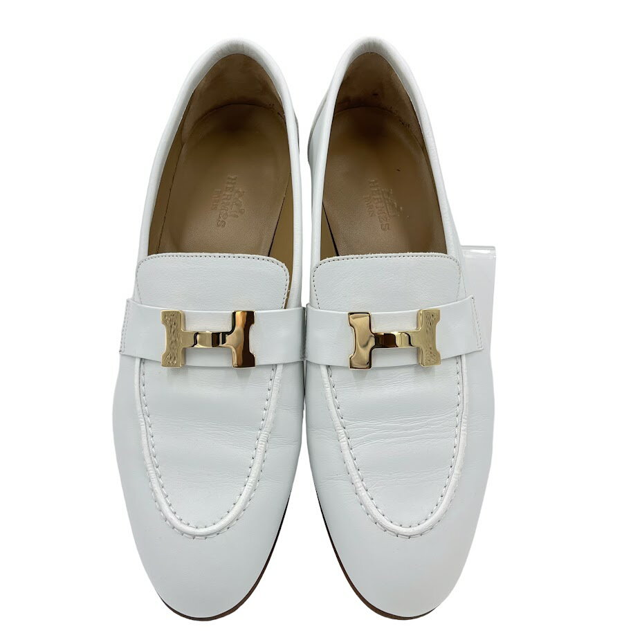 エルメス(HERMES) モカシン パリ ホワイト ローファー 約23.5～24cm H金具 ゴールド金具 ローファー/モカシン (カラー：ホワイト) 【Aランク】【中古】のサムネイル