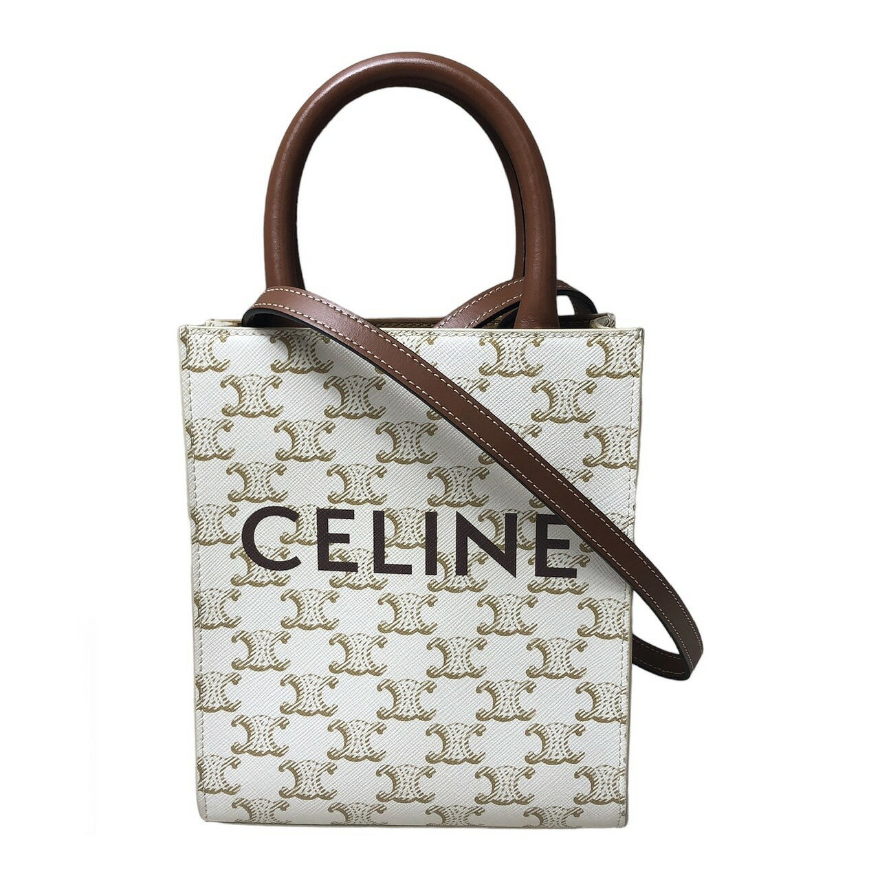 セリーヌ(CELINE) 194372BZK ミニ バーティカルカバ トリオンフ 2WAYハンドバッグ ショルダーバッグ レディース (カラー：アイボリー×ブラウン系) 【ABランク】【中古】