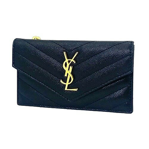 イヴサンローラン(YVES SAINT LAURENT) フラップカードケース/モノグラム フラグメント カードケース/名刺入れ レディース (カラー：ブラック) 【Sランク】【中古】