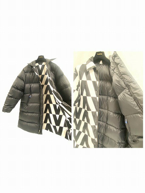 ヴァレンティノ(VALENTINO) リバーシブル ジャケット コート ダウン 総柄Vロゴ/裏地無地・ジップロゴ刻印付 ナイロンコート　2021年秋冬新作 WVOCPG967WN アウター メンズ (カラー：ブラック＆ホワイト)【Aランク】【中古】