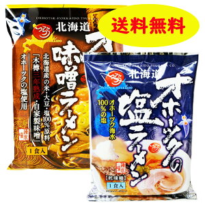 【TVで話題に☆】北海道オホーツクの味噌ラーメン&北海道オホーツク塩ラーメン各1袋計2袋セット【送料無料】ポイント消化数量限定まとめ買いラーメン