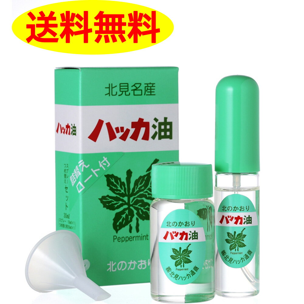 北見ハッカ通商 ハッカ油 セット (11.5ml スプレー+20ml 詰替用漏斗付き) マスクスプレー 殺菌作用 風邪 かぜ 予防 北見通商 送料無料 虫よけ ...
