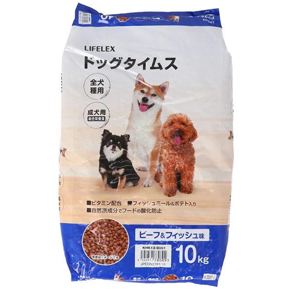 乐天商城 - 【送料無料！】LIFELEX ドッグタイムズ10kg ビーフ＆フィッシュ味 全犬種愛犬の栄養バランスフード　大容量10kg