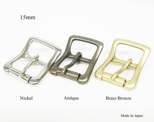 15mm 舟形 ローラー付バックル美錠 ニッケル アンティーク 真鍮ブロンズ色