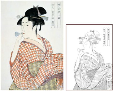 【引上品】300ピースジグソーパズル『大人の塗り絵ジグソー ビードロを吹く娘(喜多川 歌麿)』《廃番商品》