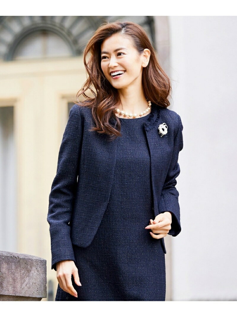 【セットアップ対応】ラメループモールツイード カラーレスジャケット 組曲 L クミキョク コート/ジャケット ノーカラージャケット ネイビー グレー【送料無料】[Rakuten Fashion]