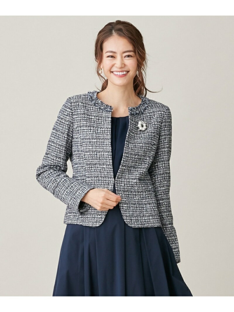 【セットアップ対応】ラメループモールツイード カラーレスジャケット 組曲 L クミキョク コート/ジャケット ノーカラージャケット ネイビー グレー【送料無料】[Rakuten Fashion]
