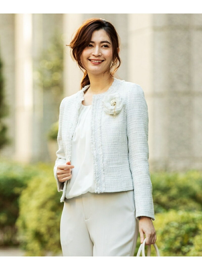 【セットアップ対応】ラメループモールツイード カラーレスジャケット 組曲 L クミキョク コート/ジャケット ノーカラージャケット ネイビー グレー【送料無料】[Rakuten Fashion]