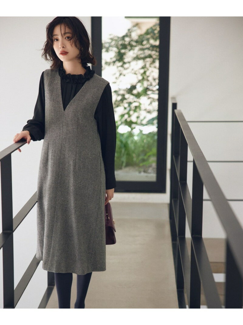 シックツイードジャンパー ワンピース 組曲 S クミキョク ワンピース・ドレス ジャンパースカート ブラック【送料無料】[Rakuten Fashion]