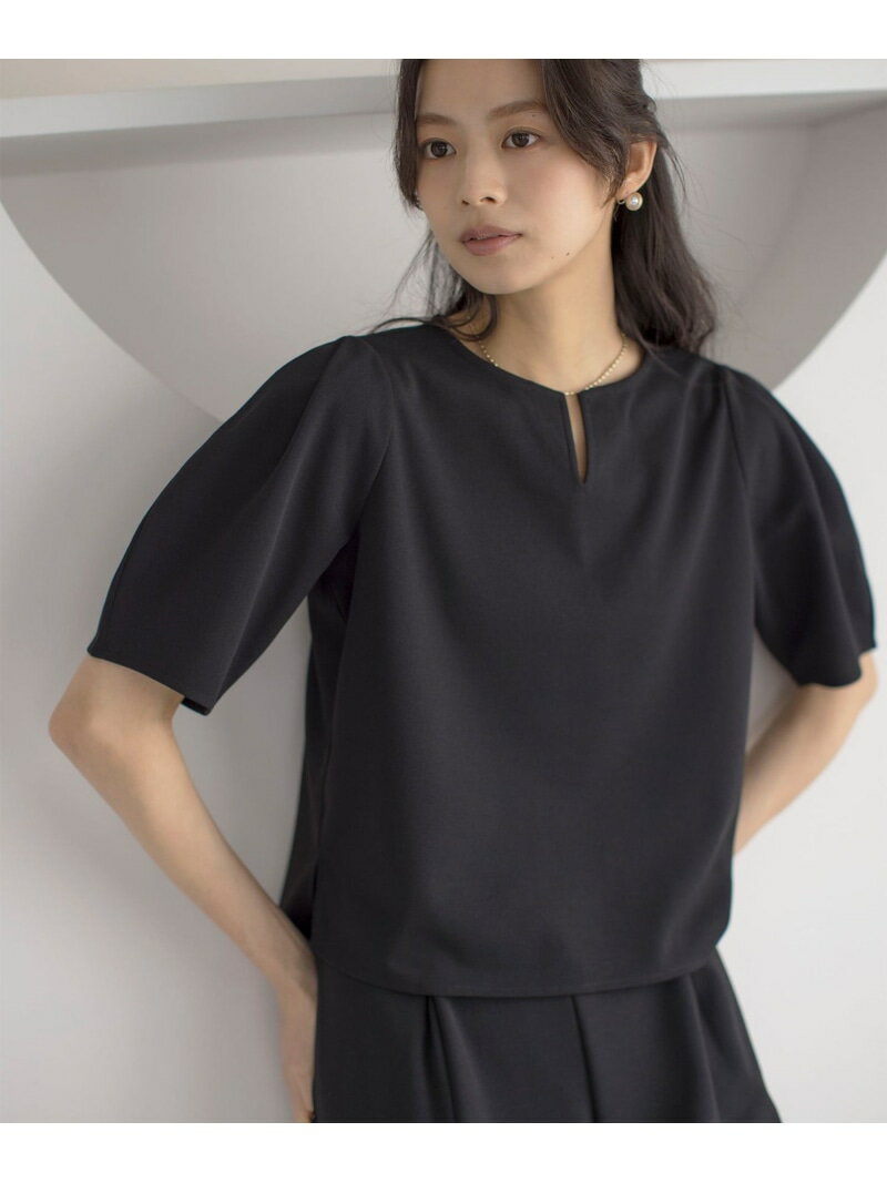 【WEB限定・接触冷感・UVカット・吸水速乾】ジョーゼットジャージーランタンスリーブ5分袖 ブラウス