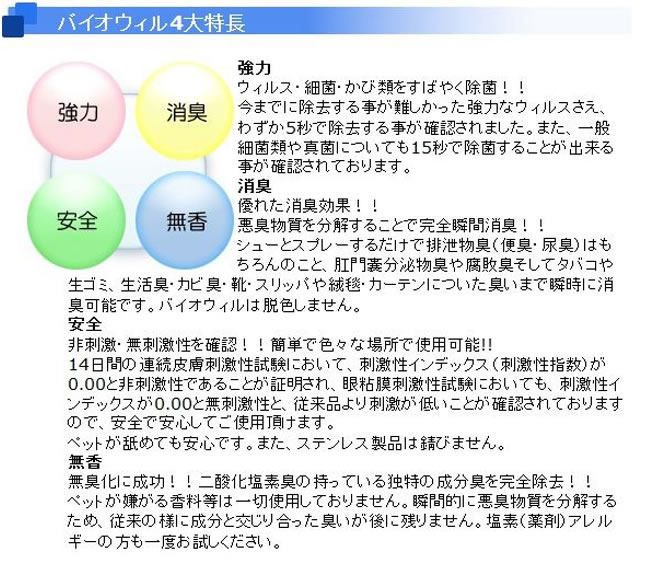 【天然オイルプレゼント】 バイオウィルクリア 詰替 1000ml ボトル ( 1L バイオウイルクリア 空間除菌 クレベリン エアドクターとともに人気/ 除菌スプレー 消臭スプレー アルコール 除菌 ブロッカー )『5』【 送料無料 】※北海道・沖縄除く