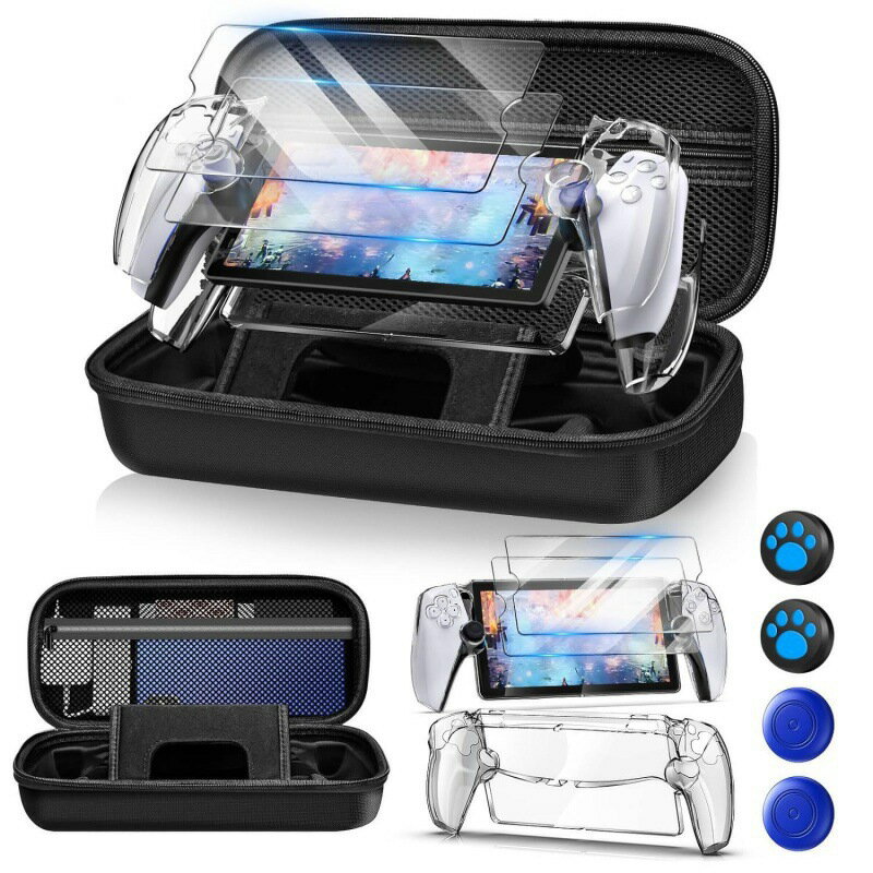 PS Portal 用収納ケース 収納バッグ + PS Portal 用保護カバー + 4個PS Portal 用スティックカバー + PS Portal 用リモートプレーヤー 用ガラスフィルム用 2枚入り 大容量 全面保護 耐衝撃 キズ防止 防水防塵 PSポータブル 持ち運び便利 PS5 Portal対応の軽量スーツケース