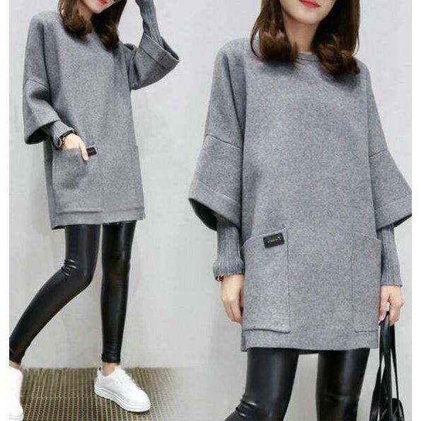 チュニック ニット レディース ス 長袖 ニット プルオーバー ラウンドネック 無地 あったか おしゃれ 重ね着風 ゆったり 体型カバー サイズ