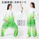 古典ダンス衣装レディース太極拳ウェア上下セット太極拳服チャイナ服カンフーウェア演武用服セットアップ 大人用トップス長袖 武術 練習着 武術 気功ゆったり朝練 団...