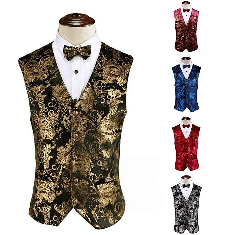総柄ジレベスト メンズ花柄ベスト男性用 舞台ダンス衣装 中世の貴族風 レトロ 二次会 スリム チョッキ フィット ステージ衣装カラオケ結婚式 成人式 紳士服 洗練 演奏会 父の日 ギフト 大きいサイズ ヒップホップ ジャズ衣装 ダンスウェア司会者 音楽会 発表会 S～6L欧米風