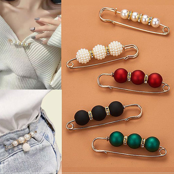 ファッション真珠のブローチピンジュエリー ビンテージ安全クローズドレスカーディガン襟ブローチオクリップ締め付けウエストパールバックル、スカーフセータークリップの...