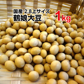 鶴娘大豆 1kg 令和3年産 2.8上 サイズ 北海道産 大豆 国産