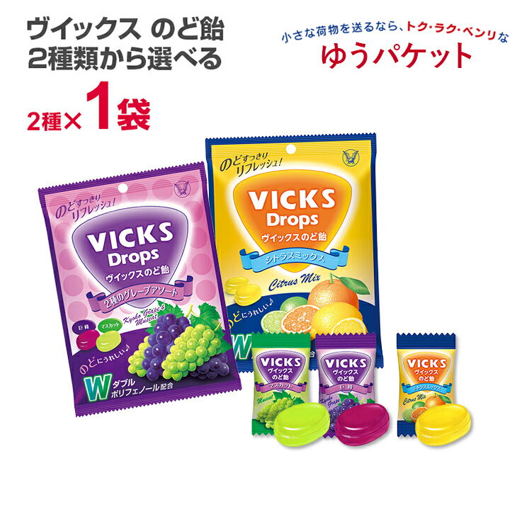 【送料無料】大正製薬 ヴイックスのど飴 70g シトラスミックス×1袋 グレープアソート×1袋より 計2袋セットお選びいただけます。 のど飴 のどあめ あめ VICKS Drops まとめ買い ビックス 喉アメ アメ 業務用 まとめ セット まとめ売り キャンディ【ゆうパケット】