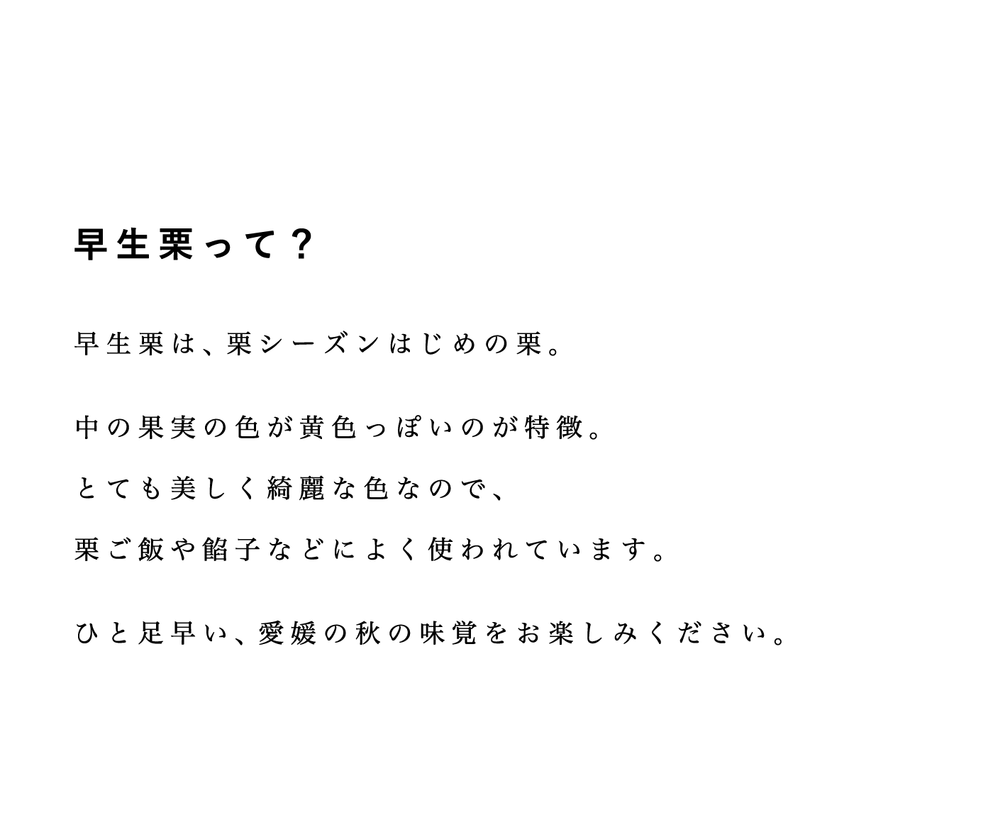 ★秋の味覚のトップバッター★先行予約受付中！8月下旬以降発送【送料無料】【ギフト】【厳選品】【産地直送】愛媛産 早生 栗 Lサイズ 1キロ「愛媛の栗L1」見た目綺麗！贈答OK！ 国産 栗 生栗 くり 和栗 栗ごはん 渋皮煮 kuniyasu-10001466 愛媛フルーツビレッジくにやす サンプル画像3