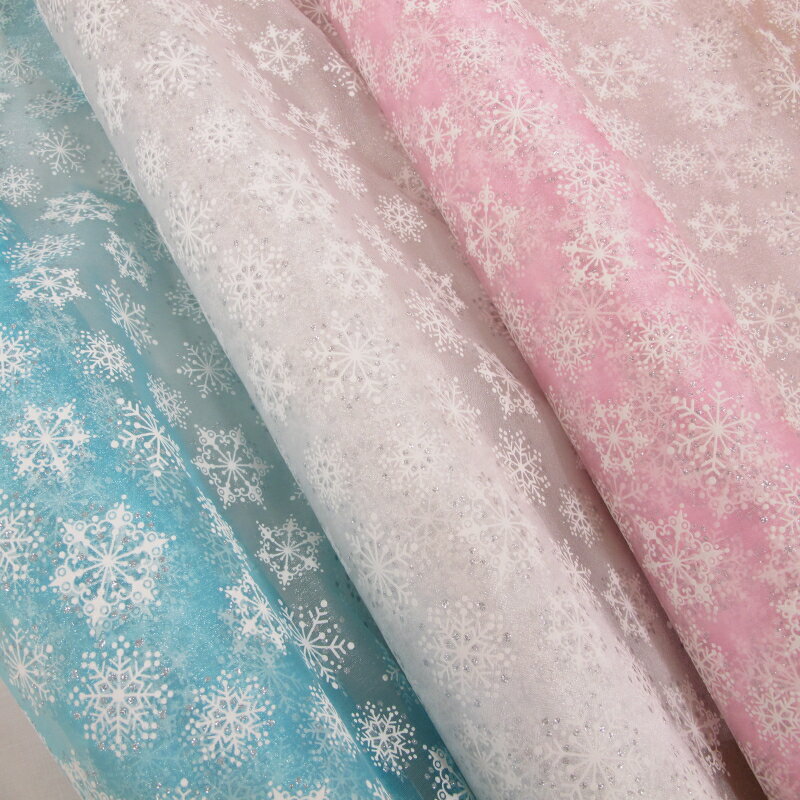 【全3色】雪の結晶 オーガンジー 生地 (10cm単位)