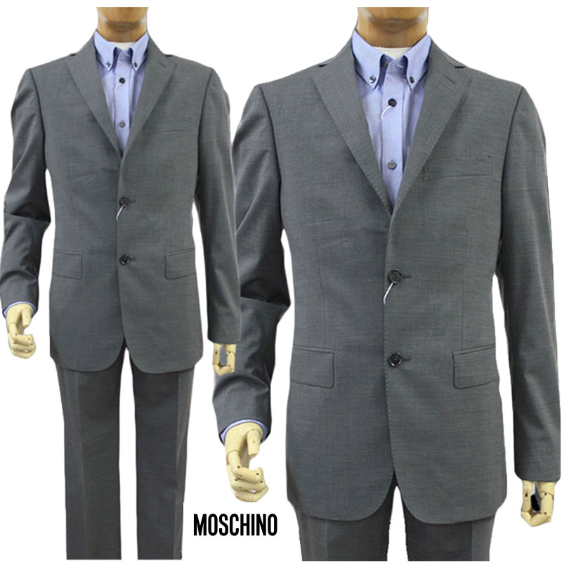 【送料無料】 MOSCHINO モスキーノ メンズ シングルスーツ 2ボタン ノータック グレー SIZE：46/48/50(mos_m241203g)