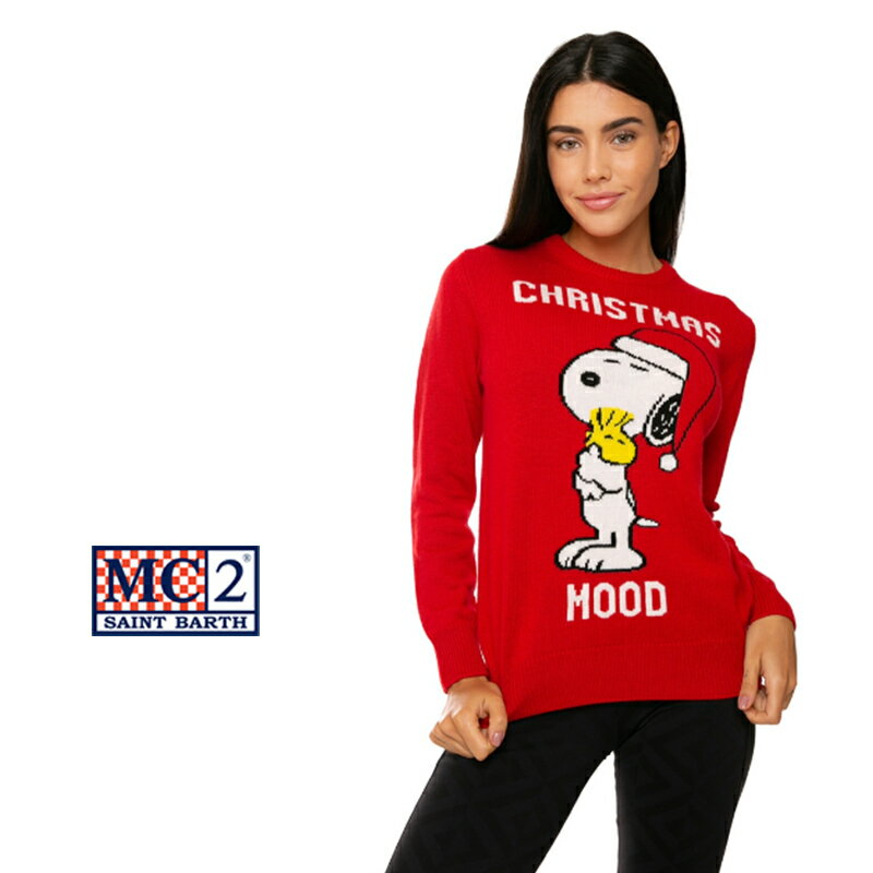 【送料無料】MC2 SAINT BARTH セントバース セイントバース スヌーピー snoopy CHRISTMAS MOOD ニット セーター プルオーバー クルーネック 長そで レッド(赤) SIZE：S/M/L (mc2-7131201)