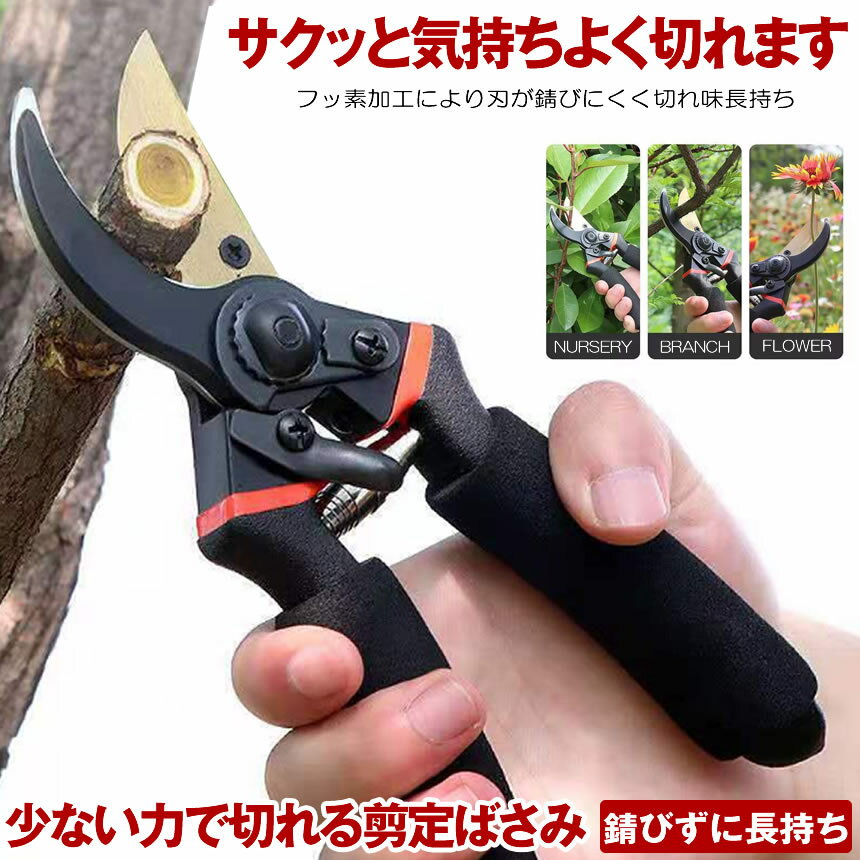 【 軽い力でスパッと切れる 】 剪定ばさみ ハサミ 枝切りバサミ 剪定はさみ 錆びにくい フッ素コーティング 握りやすい 剪定バサミ 剪定鋏 せんていばさみ 枝きりばさみ 庭木の剪定 黒 金 園芸 ハサミ ガーデニング 高級 プロ 園芸ばさみ はさみ 花用 花ばさみ