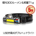 【充電式】 ヘッドライト 釣り 登山 300ルーメン LED デュアル 光源 ヘッド ライト USB 充電式ヘッドライト ヘッドランプ 高輝度 モード 集光 散...