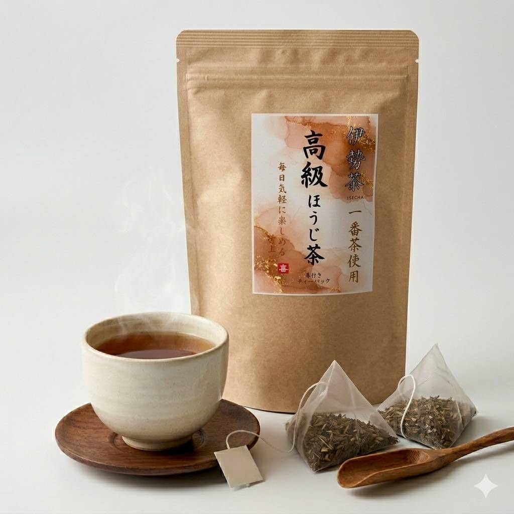 乐天商城 - 喜多製茶 高級ほうじ茶 ティーバッグ, 三重県産かぶせ一番茶使用, 3g×60包入り, ヴィーガン対応, 中程度カフェイン