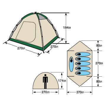 CSドームテント270UV（5〜6人用）キャリーバッグ付M-3132[キャプテンスタッグ CAPTAIN STAG]【送料無料】【【ポイント2倍】【e暮らしR】ss6