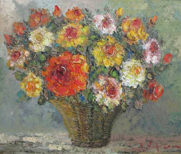 「薔薇」渡部ひでき（F10サイズ油彩画[油絵]（直筆油彩画）・静物画・バラ[絵画通販])【絵のある暮らし】【壁掛けフック付き】