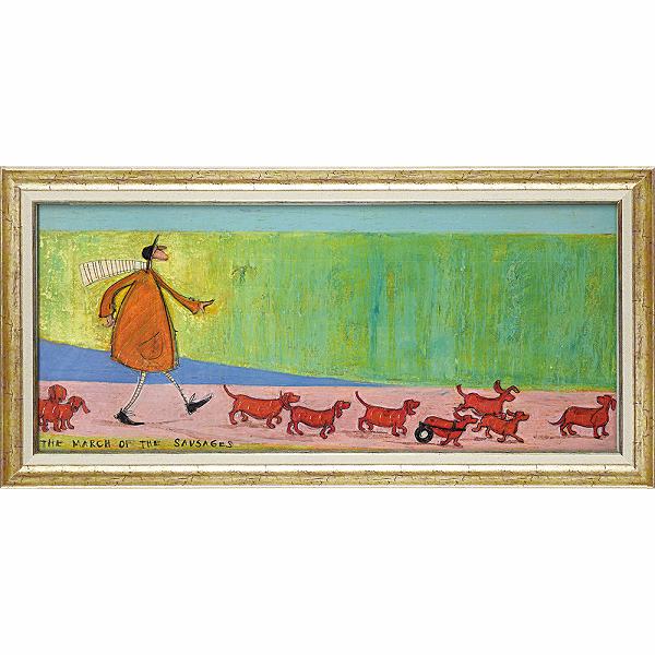 「ソーセージ大行進」サムトフト　可愛い雰囲気の特殊ゲル加工アート・イヌ　犬　いぬ［絵画通販］【壁掛けフック付き】【絵のある暮らし】