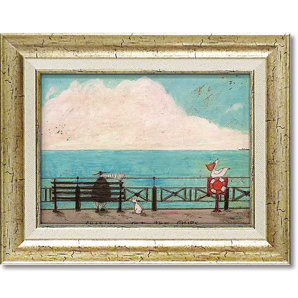 ポテチのおこぼれ頂戴　サムトフト・可愛い雰囲気の特殊ゲル加工アート・犬・鳥・海辺・浜辺・ポテトチ..