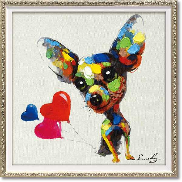 「アピール」Sサイズ オイルペイントモダンアート［絵画通販］犬・イヌ・いぬ・油絵・絵・ハンドメイド..