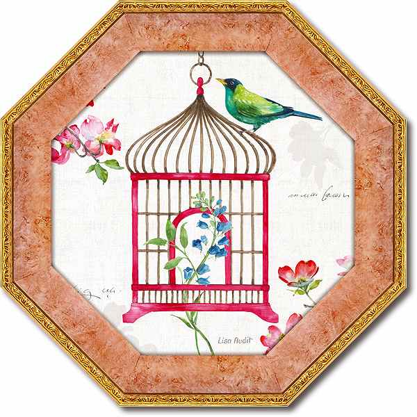 「ドッグウッドガーデン6」リサオーディット【通信販売】(花・緑・グリーン・鳥・鳥かご・ミニゲル　アートポスター［絵画通販］）絵　絵画　アート【壁掛けフック付き】【絵のある暮らし】