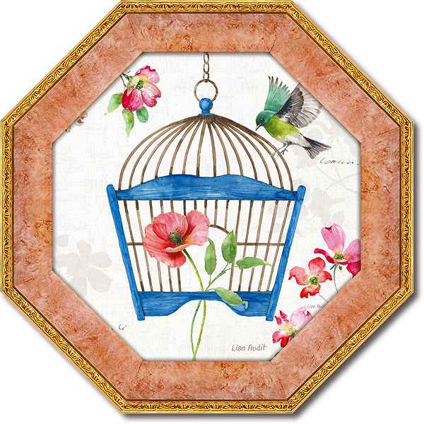 「ドッグウッドガーデン8」リサオーディット【通信販売】(花・緑・グリーン・鳥・鳥かご・ミニゲル　アートポスター［絵画通販］）絵　絵画　アート【壁掛けフック付き】【絵のある暮らし】