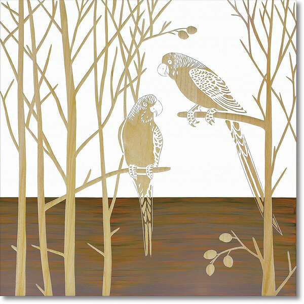 ウッドスカルプチャーアート・パロットオンザツリー（wh+np）【絵のある暮らし】【壁掛けフックつき】