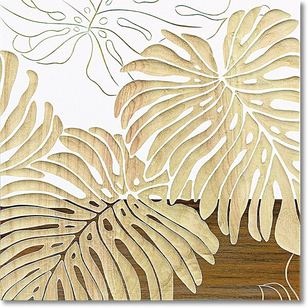 ウッドスカルプチャーアート・ワイルドモンステラS（wh+np）［絵画通販］【絵のある暮らし】【壁掛けフ..