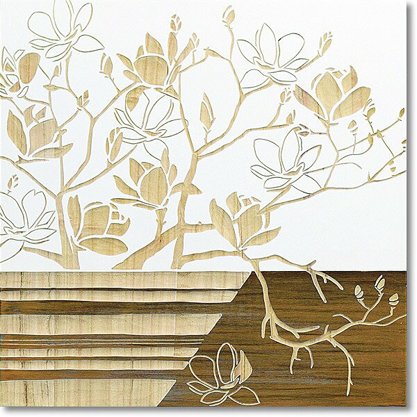 ウッドスカルプチャーアート・マグノリアwithベース（wh＋NP）【絵のある暮らし】【壁掛けフックつき】