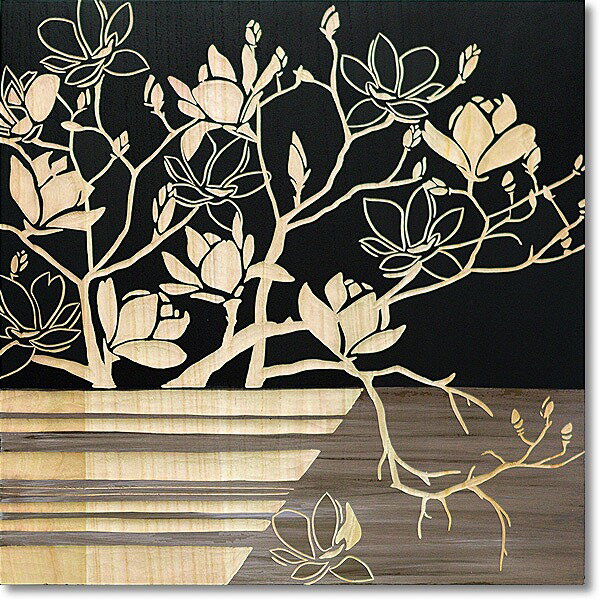ウッドスカルプチャーアート・マグノリアwithベース（bk＋NP）【絵のある暮らし】【壁掛けフックつき】