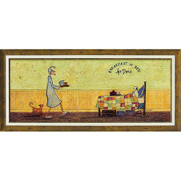 「ドリスとベッドで朝食」サムトフト・可愛い雰囲気の特殊ゲル加工アート［絵画通販］【壁掛けフック付き】【絵のある暮らし】