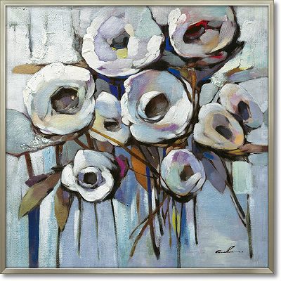 【代引不可】【お届け日時間指定不可】「ホワイトフラワーズ」花・フラワー・油絵・ハンドメイド・オイルペイントモダンアート［絵画通販］【絵のある暮らし】【壁掛けフック付き】