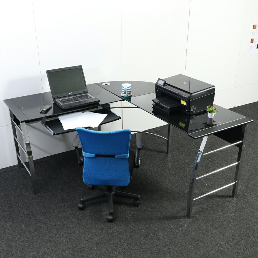 【最大10%OFFクーポンさらにP10倍! BF限定】ガラスPCデスク L型 ワークデスク 在宅勤務 キーボードトレ..