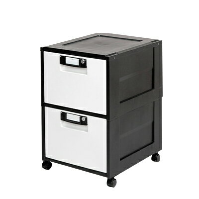 【15日限定!2000円OFFクーポン 】オフィスキャビネット 鍵付き ファイル収納 深型2段 スムース引出し キャスター付き グリーン購入法適合品 幅425×奥行509×高さ645mm HG-202