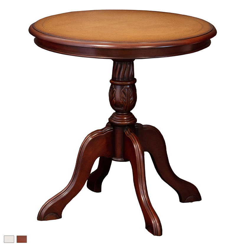 幅60cm コモ テーブル 職人 天板レザー調 高級感 ネコ脚 手堀仕上げ 引き出し フェルト張り アンティー..